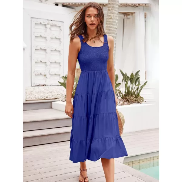 imageANRABESS Womens Summer Casual Dresses Boho Sleeveless Smocked Ruffle Tiered Swing A Line Midi Beach Dress with PocketsRoyal Blue