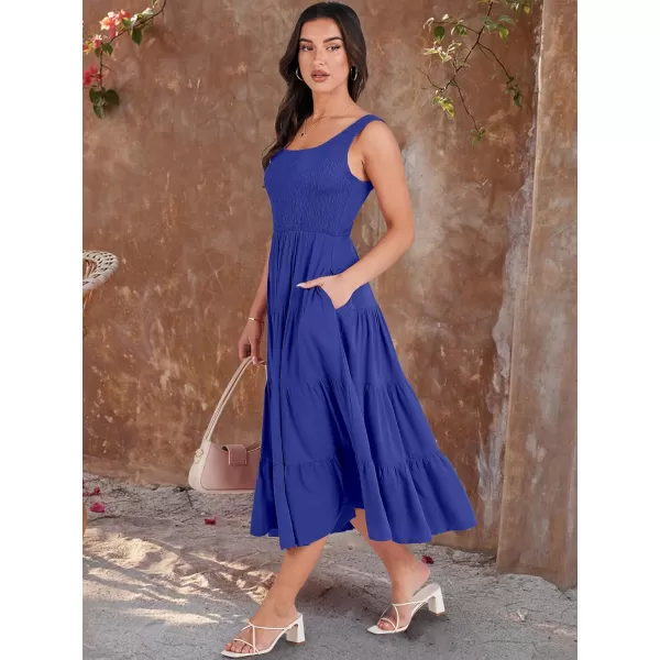 imageANRABESS Womens Summer Casual Dresses Boho Sleeveless Smocked Ruffle Tiered Swing A Line Midi Beach Dress with PocketsRoyal Blue