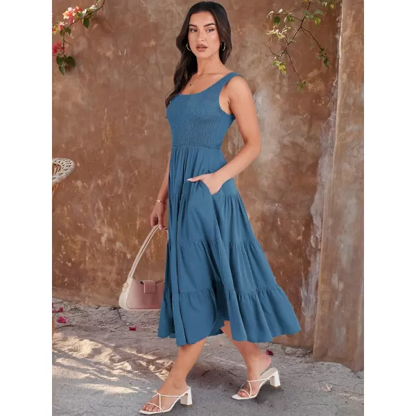 imageANRABESS Womens Summer Casual Dresses Boho Sleeveless Smocked Ruffle Tiered Swing A Line Midi Beach Dress with PocketsTeal