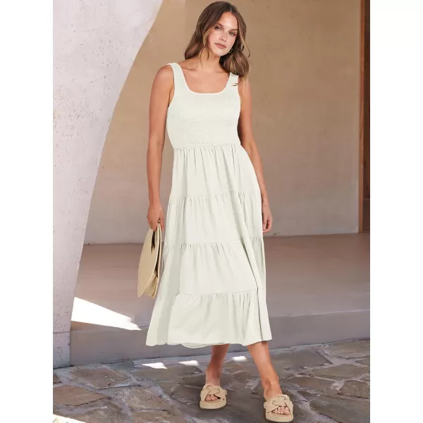 imageANRABESS Womens Summer Casual Dresses Boho Sleeveless Smocked Ruffle Tiered Swing A Line Midi Beach Dress with PocketsWhite