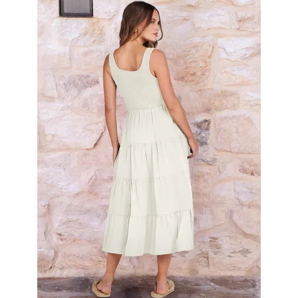 imageANRABESS Womens Summer Casual Dresses Boho Sleeveless Smocked Ruffle Tiered Swing A Line Midi Beach Dress with PocketsWhite
