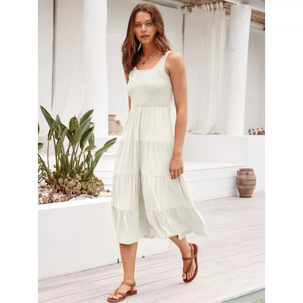imageANRABESS Womens Summer Casual Dresses Boho Sleeveless Smocked Ruffle Tiered Swing A Line Midi Beach Dress with PocketsWhite