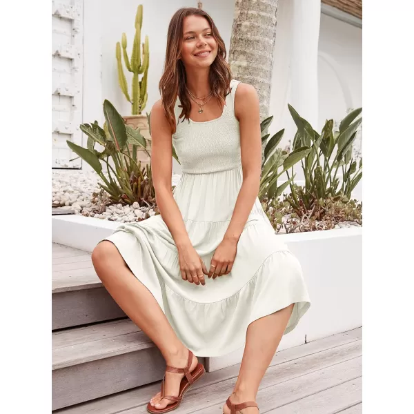 imageANRABESS Womens Summer Casual Dresses Boho Sleeveless Smocked Ruffle Tiered Swing A Line Midi Beach Dress with PocketsWhite