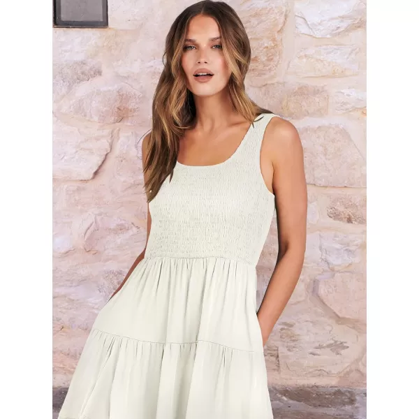 imageANRABESS Womens Summer Casual Dresses Boho Sleeveless Smocked Ruffle Tiered Swing A Line Midi Beach Dress with PocketsWhite