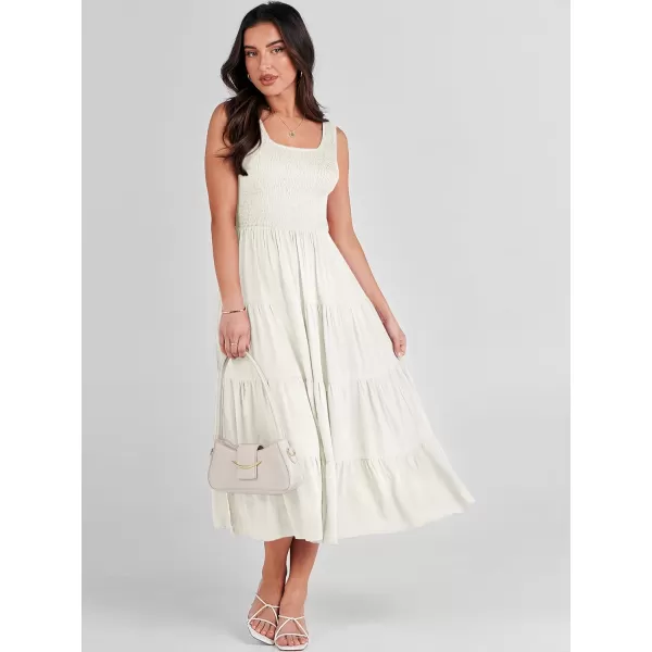 imageANRABESS Womens Summer Casual Dresses Boho Sleeveless Smocked Ruffle Tiered Swing A Line Midi Beach Dress with PocketsWhite