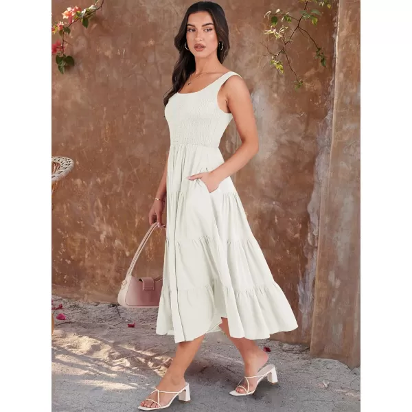 imageANRABESS Womens Summer Casual Dresses Boho Sleeveless Smocked Ruffle Tiered Swing A Line Midi Beach Dress with PocketsWhite