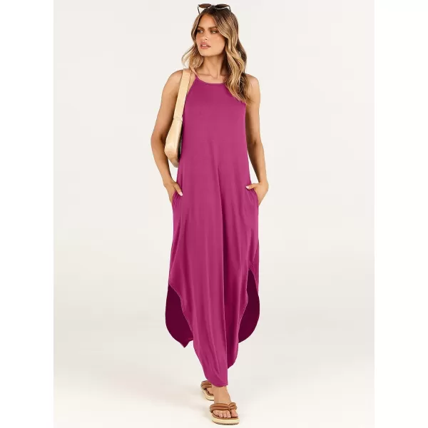 imageANRABESS Womens Summer Casual Halter Neck Sundress Sleeveless Split Maxi Long Beach Dress with PocketsPink