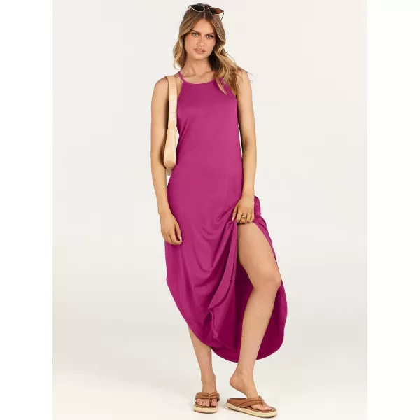 imageANRABESS Womens Summer Casual Halter Neck Sundress Sleeveless Split Maxi Long Beach Dress with PocketsPink