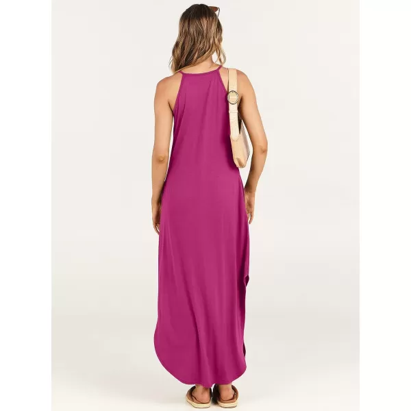 imageANRABESS Womens Summer Casual Halter Neck Sundress Sleeveless Split Maxi Long Beach Dress with PocketsPink