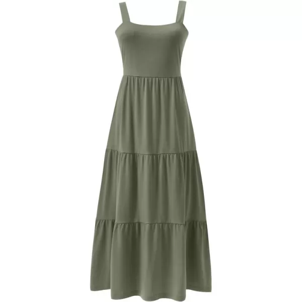 imageANRABESS Womens Summer Casual Long Maxi Beach Vacation Dresses Sleeveless Square Neck Flowy Tiered Sun Dress with Pockets03 Olive