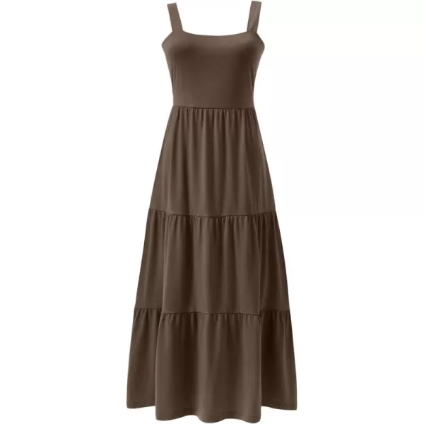 imageANRABESS Womens Summer Casual Long Maxi Beach Vacation Dresses Sleeveless Square Neck Flowy Tiered Sun Dress with Pockets04 Coffee