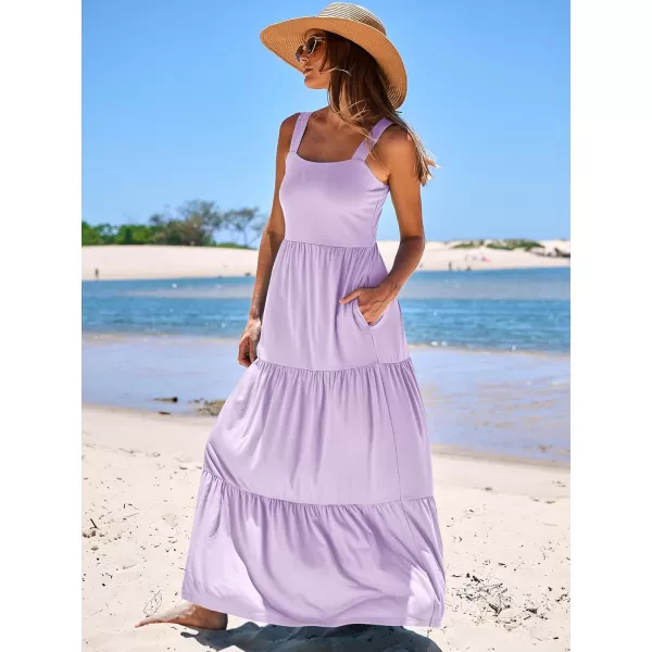 imageANRABESS Womens Summer Casual Long Maxi Beach Vacation Dresses Sleeveless Square Neck Flowy Tiered Sun Dress with PocketsPurple
