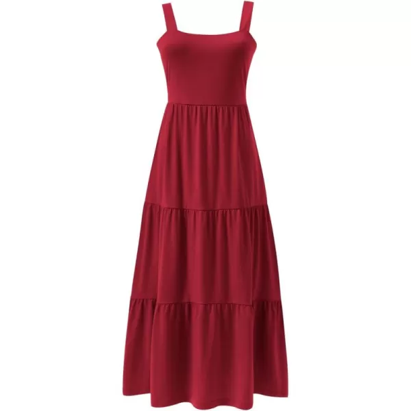 imageANRABESS Womens Summer Casual Long Maxi Beach Vacation Dresses Sleeveless Square Neck Flowy Tiered Sun Dress with PocketsWine Red