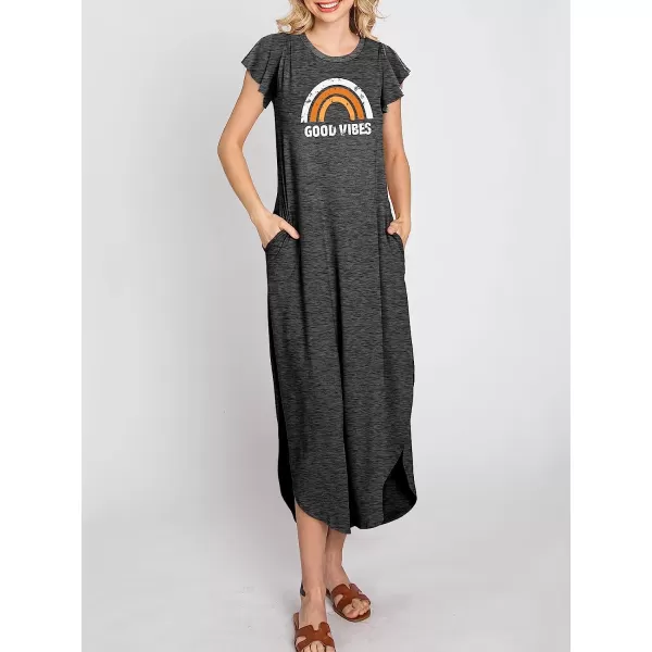 imageANRABESS Womens Summer Casual Loose Crewneck Ruffle Short Sleeves Split Beach Maxi Long Dress with PocketsGrey Rainbow