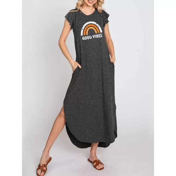 imageANRABESS Womens Summer Casual Loose Crewneck Ruffle Short Sleeves Split Beach Maxi Long Dress with PocketsGrey Rainbow
