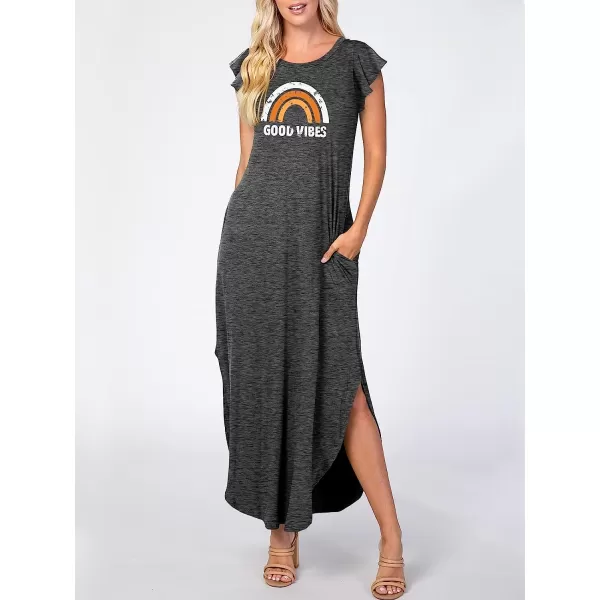 imageANRABESS Womens Summer Casual Loose Crewneck Ruffle Short Sleeves Split Beach Maxi Long Dress with PocketsGrey Rainbow