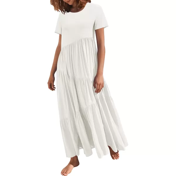 imageANRABESS Womens Summer Casual Loose Maxi Dress Short Sleeve Crewneck Asymmetric Tiered Beach Long DressesBeige