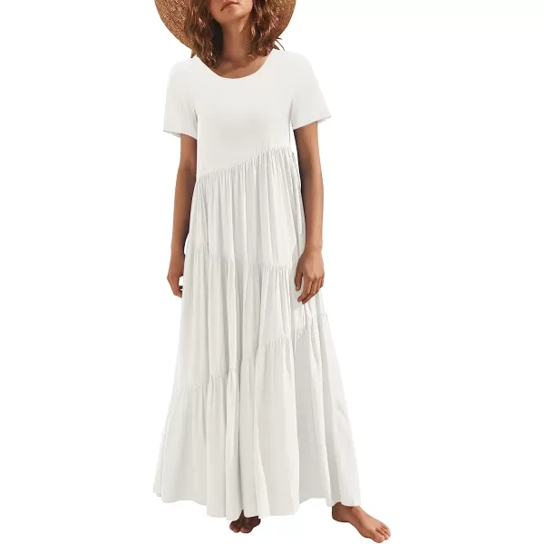 imageANRABESS Womens Summer Casual Loose Maxi Dress Short Sleeve Crewneck Asymmetric Tiered Beach Long DressesBeige
