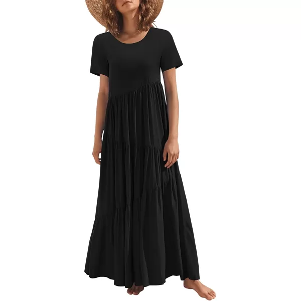 imageANRABESS Womens Summer Casual Loose Maxi Dress Short Sleeve Crewneck Asymmetric Tiered Beach Long DressesBlack