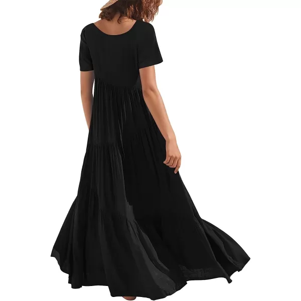 imageANRABESS Womens Summer Casual Loose Maxi Dress Short Sleeve Crewneck Asymmetric Tiered Beach Long DressesBlack