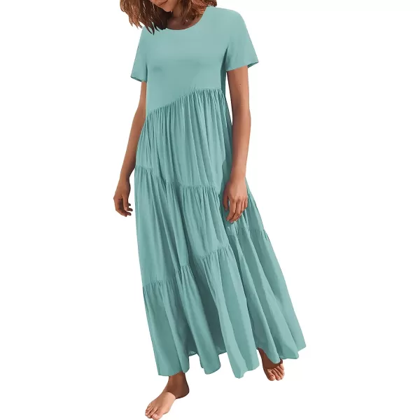imageANRABESS Womens Summer Casual Loose Maxi Dress Short Sleeve Crewneck Asymmetric Tiered Beach Long DressesBlue