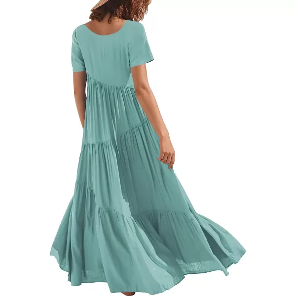 imageANRABESS Womens Summer Casual Loose Maxi Dress Short Sleeve Crewneck Asymmetric Tiered Beach Long DressesBlue