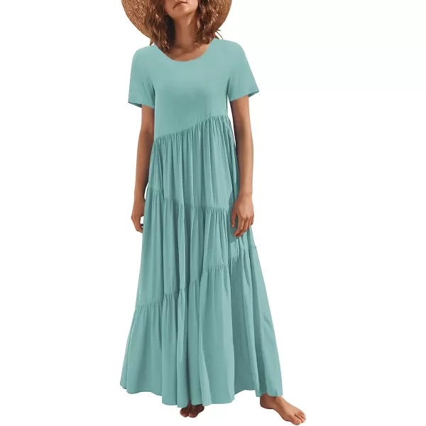 imageANRABESS Womens Summer Casual Loose Maxi Dress Short Sleeve Crewneck Asymmetric Tiered Beach Long DressesBlue