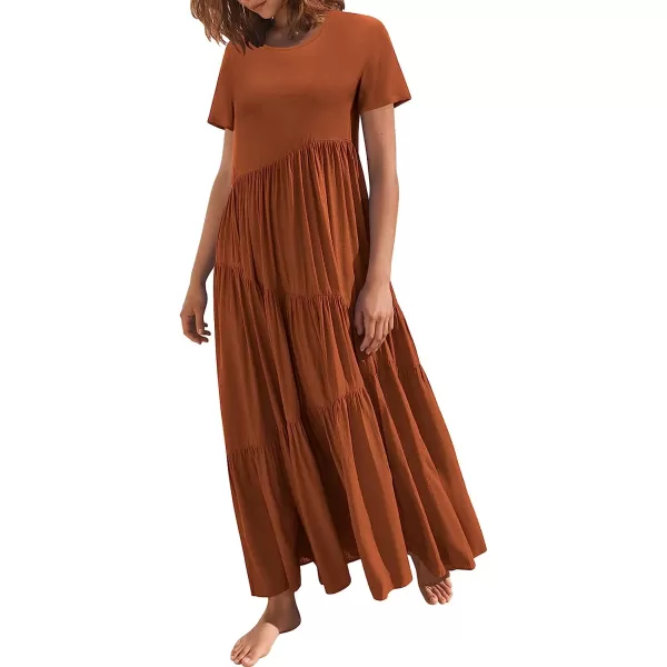imageANRABESS Womens Summer Casual Loose Maxi Dress Short Sleeve Crewneck Asymmetric Tiered Beach Long DressesBrick Red