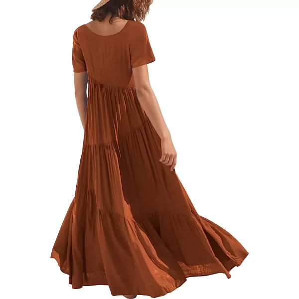 imageANRABESS Womens Summer Casual Loose Maxi Dress Short Sleeve Crewneck Asymmetric Tiered Beach Long DressesBrick Red