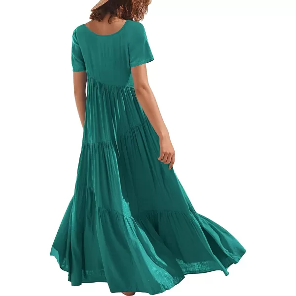 imageANRABESS Womens Summer Casual Loose Maxi Dress Short Sleeve Crewneck Asymmetric Tiered Beach Long DressesCyan