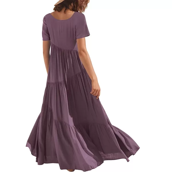 imageANRABESS Womens Summer Casual Loose Maxi Dress Short Sleeve Crewneck Asymmetric Tiered Beach Long DressesDark Purple