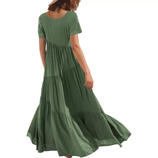 imageANRABESS Womens Summer Casual Loose Maxi Dress Short Sleeve Crewneck Asymmetric Tiered Beach Long DressesGrass