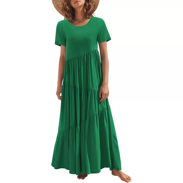 imageANRABESS Womens Summer Casual Loose Maxi Dress Short Sleeve Crewneck Asymmetric Tiered Beach Long DressesGreen