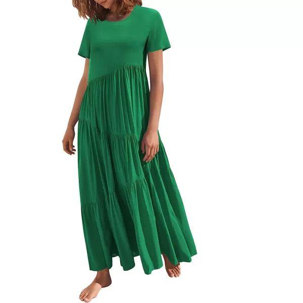 imageANRABESS Womens Summer Casual Loose Maxi Dress Short Sleeve Crewneck Asymmetric Tiered Beach Long DressesGreen
