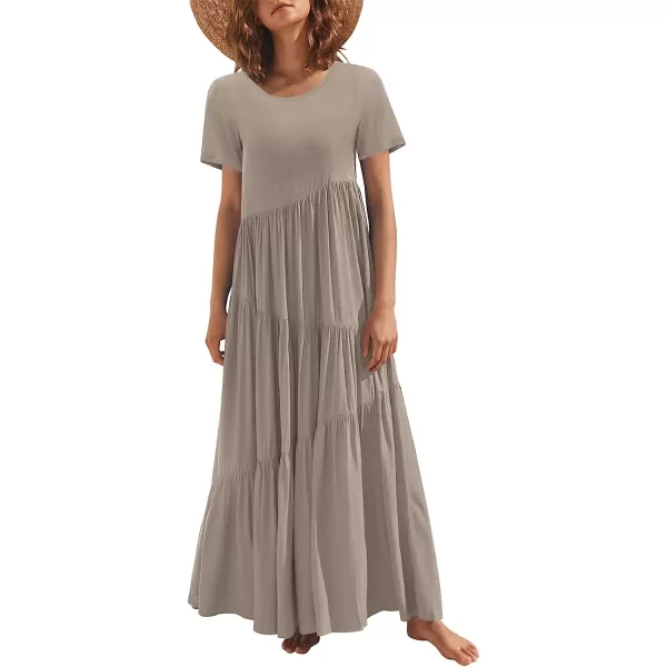 imageANRABESS Womens Summer Casual Loose Maxi Dress Short Sleeve Crewneck Asymmetric Tiered Beach Long DressesKhaki