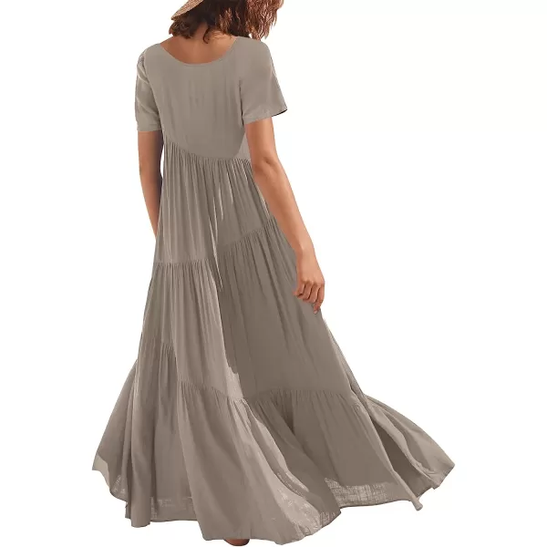 imageANRABESS Womens Summer Casual Loose Maxi Dress Short Sleeve Crewneck Asymmetric Tiered Beach Long DressesKhaki