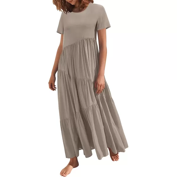 imageANRABESS Womens Summer Casual Loose Maxi Dress Short Sleeve Crewneck Asymmetric Tiered Beach Long DressesKhaki