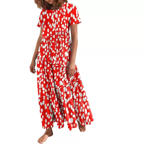 imageANRABESS Womens Summer Casual Loose Maxi Dress Short Sleeve Crewneck Asymmetric Tiered Beach Long DressesPrint Brown