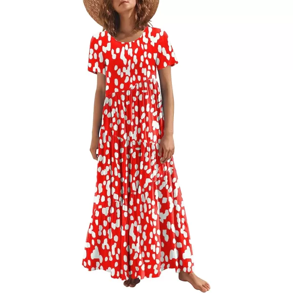 imageANRABESS Womens Summer Casual Loose Maxi Dress Short Sleeve Crewneck Asymmetric Tiered Beach Long DressesPrint Brown