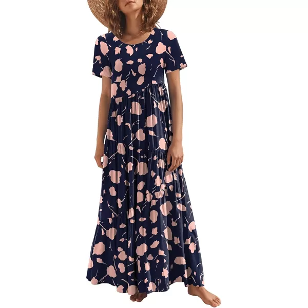 imageANRABESS Womens Summer Casual Loose Maxi Dress Short Sleeve Crewneck Asymmetric Tiered Beach Long DressesPrint Dot Pink