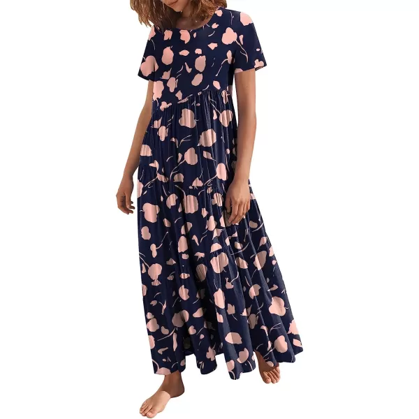 imageANRABESS Womens Summer Casual Loose Maxi Dress Short Sleeve Crewneck Asymmetric Tiered Beach Long DressesPrint Dot Pink