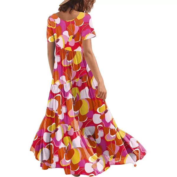 imageANRABESS Womens Summer Casual Loose Maxi Dress Short Sleeve Crewneck Asymmetric Tiered Beach Long DressesPrint Floral 2