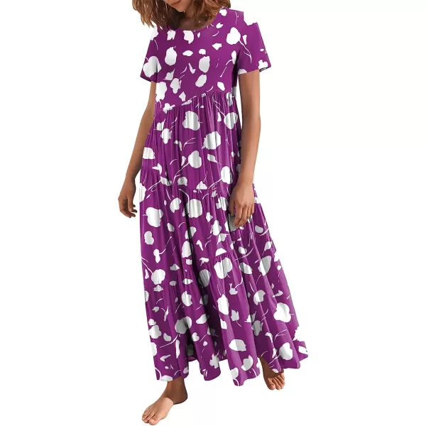 imageANRABESS Womens Summer Casual Loose Maxi Dress Short Sleeve Crewneck Asymmetric Tiered Beach Long DressesPrint Purple