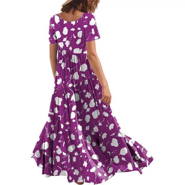 imageANRABESS Womens Summer Casual Loose Maxi Dress Short Sleeve Crewneck Asymmetric Tiered Beach Long DressesPrint Purple