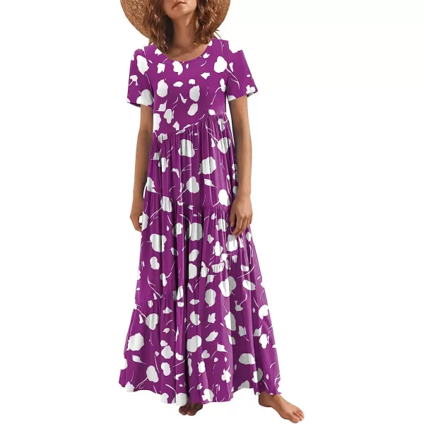 imageANRABESS Womens Summer Casual Loose Maxi Dress Short Sleeve Crewneck Asymmetric Tiered Beach Long DressesPrint Purple