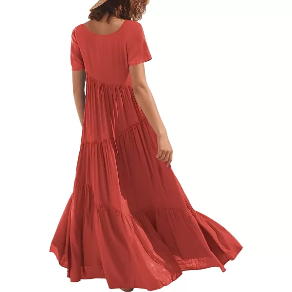 imageANRABESS Womens Summer Casual Loose Maxi Dress Short Sleeve Crewneck Asymmetric Tiered Beach Long DressesRed