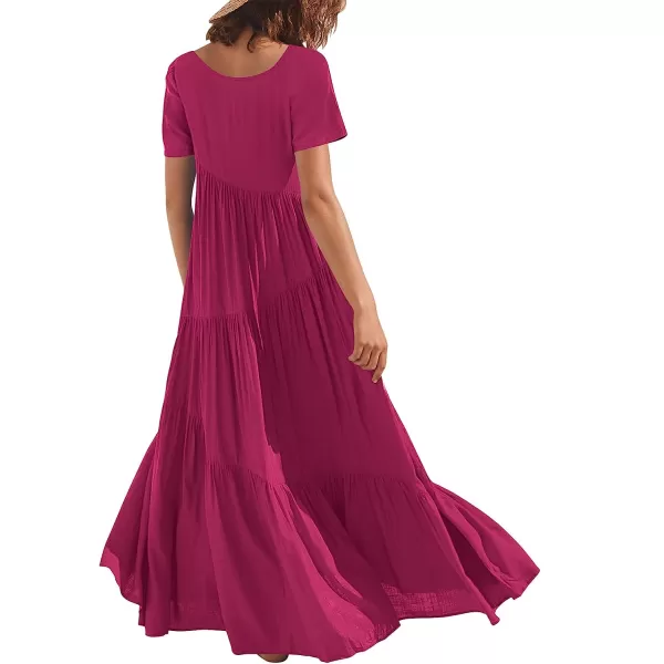 imageANRABESS Womens Summer Casual Loose Maxi Dress Short Sleeve Crewneck Asymmetric Tiered Beach Long DressesRose