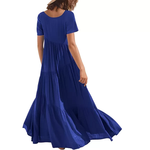 imageANRABESS Womens Summer Casual Loose Maxi Dress Short Sleeve Crewneck Asymmetric Tiered Beach Long DressesRoyan