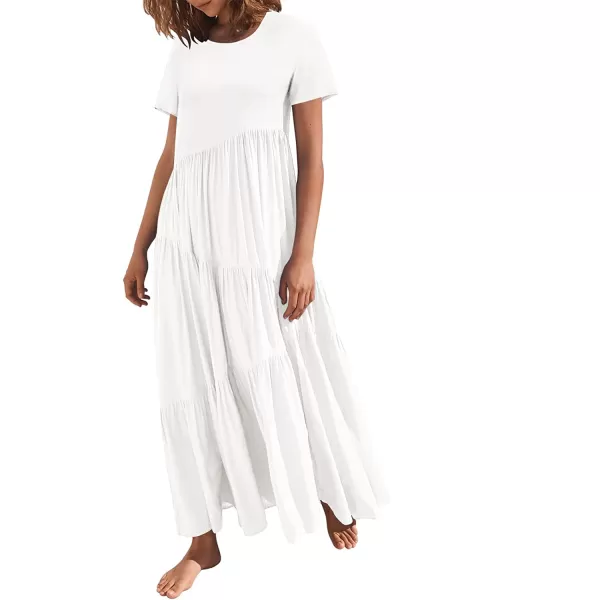imageANRABESS Womens Summer Casual Loose Maxi Dress Short Sleeve Crewneck Asymmetric Tiered Beach Long DressesWhite