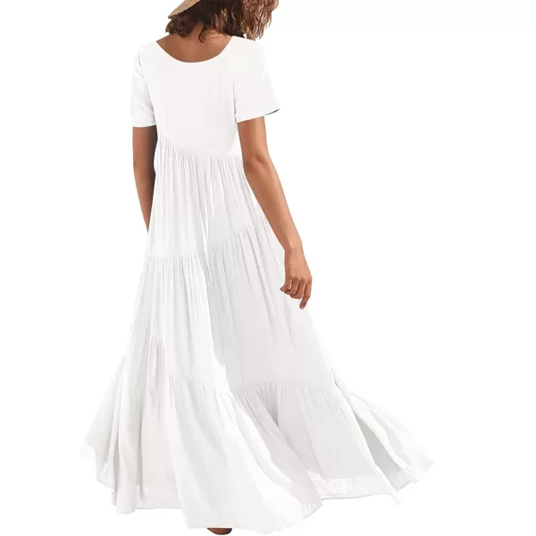 imageANRABESS Womens Summer Casual Loose Maxi Dress Short Sleeve Crewneck Asymmetric Tiered Beach Long DressesWhite